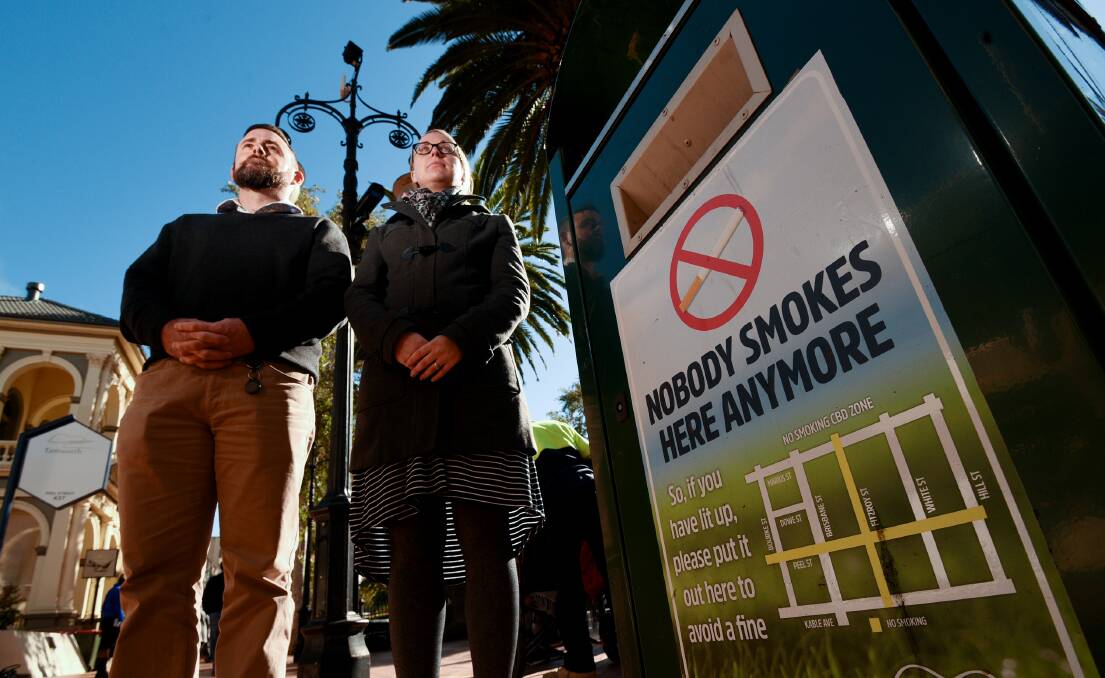 NO EXPANSION: Tamworth Regional Council manager of regulatory services Ross Briggs and Cancer Council spokesperson Dimity Betts happy to keep the smoke ban to the CBD. Photo: Gareth Gardner