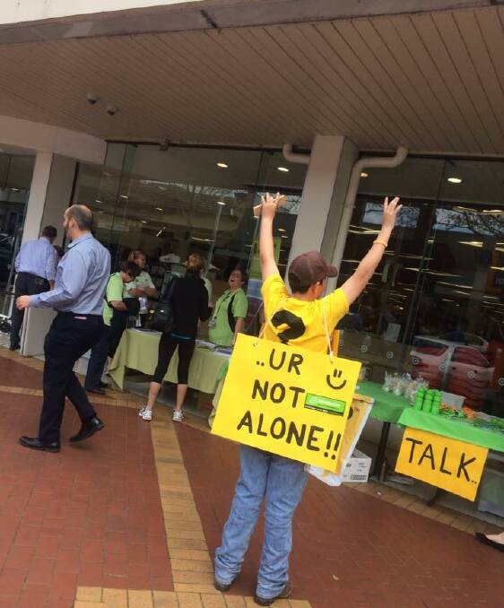 REACHING OUT: Tamworth headspace set up shop in front of Target to spread the mental health message. Photo: Supplied