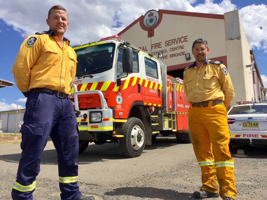 READY TO GO: Tamworth RFS district officer Sean Barton, left, with city brigade captain Phil Hobbs standing by at the base. Photo: Jacob McArthur 301017JMA02