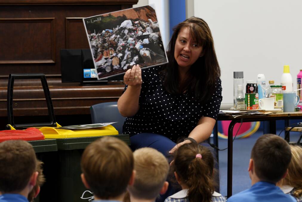 LISTEN UP: Angela Dodson, from Tamworth Regional Council, at a regular recycling education session for local youngsters. Photo: Gareth Gardner
