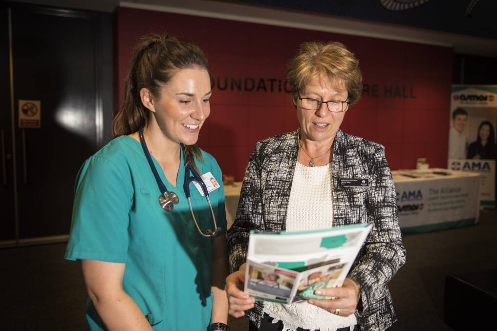 GUIDANCE: Second year intern Alison Jones with Tamworth GP Jenny May at the medical careers day at the hospital. Photo: Peter Hardin 230517PHB020