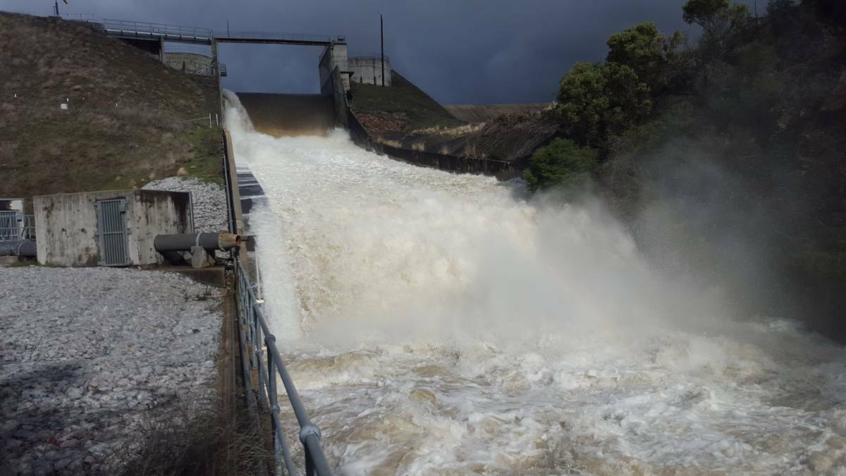 WATER WATER EVERYWHERE: Dungowan Dam spillway.