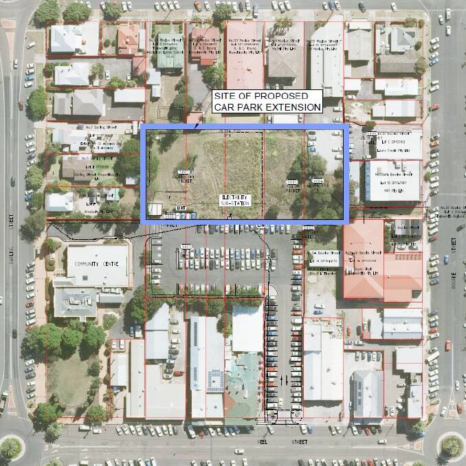 PARKING BOOST: The area outlined in blue will be developed to fit 111 new parking spaces behind the Tamworth Community Centre. Photo: Supplied