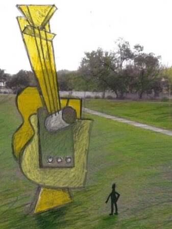 PICASSO GUITAR: An interpretation of a $23,600 sculpture set to be installed near Bicentennial Park as part of a new art exhibition celebrating the history of the Peel River.
