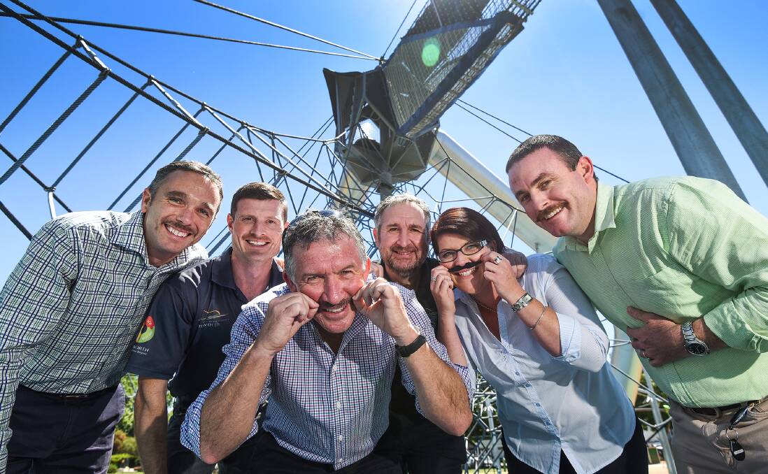 HEALTHY GROWTH: From left: Movember misters and sister Richard Squires, Dan Whale, Adrian Doss, Steph Bull, Ross Briggs and front Steve Livingstone. Photo: Gareth Gardner 161116GGB04