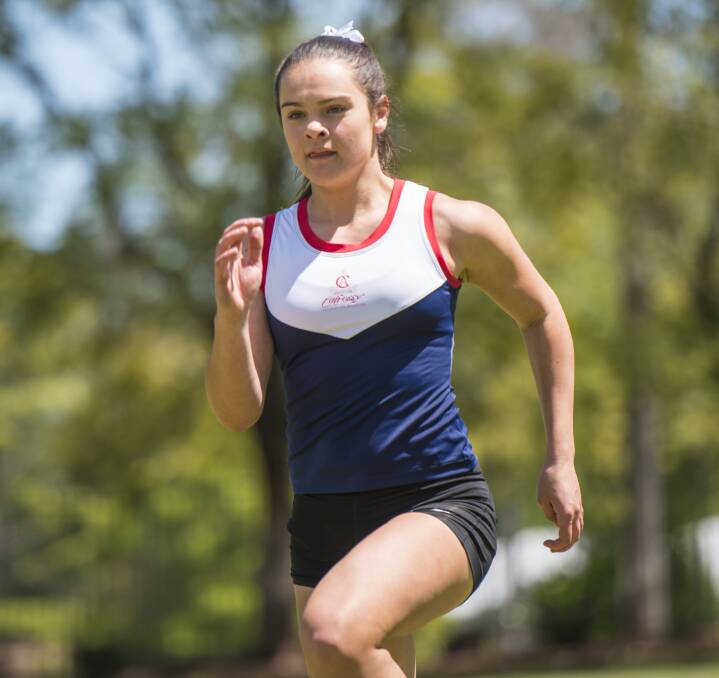 STATE'S FASTEST: Emma Klasen, 14, is setting the pace for 200-metre sprinters in NSW and she is now tuning up to take on the 16-year-old division at the national titles in 2017. Photo: Peter Hardin 251016PHB036