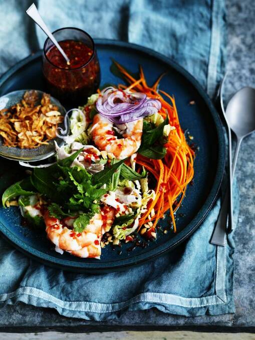 Neil Perry's Vietnamese chicken and prawn coleslaw <a href="http://www.goodfood.com.au/good-food/cook/recipe/vietnamese-chicken-and-prawn-coleslaw-20140519-38iu4.html?rand=1411712120381"><b>(recipe here).</b></a> Photo: William Meppem