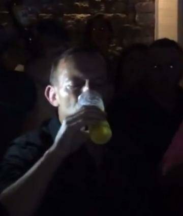 Tony Abbott skolling a beer at the Royal Oak Hotel in Double Bay.  Photo: Facebook