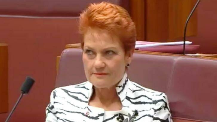 Pauline Hanson rolls her eyes during the maiden speech by One Nation Senator Malcolm Roberts. Photo: Supplied