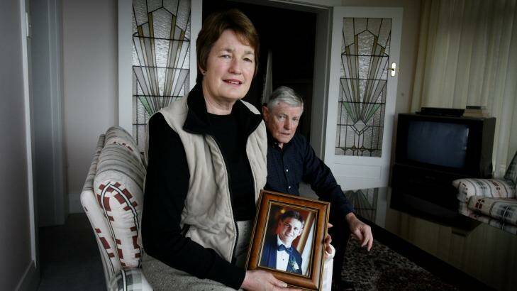 Karen and Stephen Breckenridge with a photo of their son David.  Photo: Grant Turner
