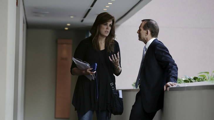 Woman of influence: Peta Credlin and Tony Abbott in Brisbane, shortly before the Coalition's 2013 federal election campaign launch. Photo: Alex Ellinghausen