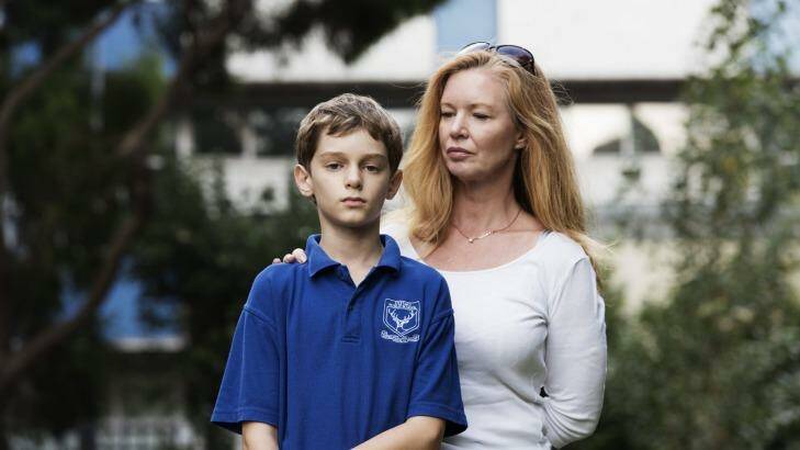 Janine Barrett with her son Fred outside Ultimo Public School.  Photo: James Brickwood