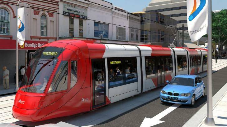 An artist's impression of how the light rail will look in the Parramatta CBD.