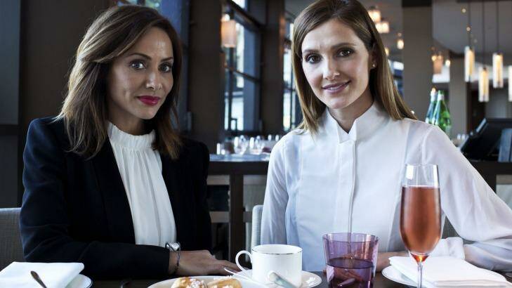 In style: Natalie Imbruglia, left, has afternoon tea with Kate Waterhouse at the Park Hyatt Hotel. Photo: Dominic Lorrimer