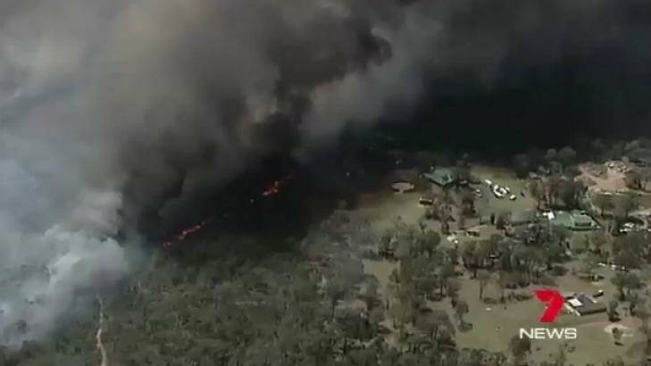 The bushfire threatening homes in Londonderry on Sunday. Photo: Channel Seven