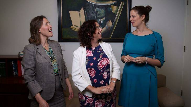 MPs Kelly O'Dwyer, Amanda Rishworth and Kate Ellis catch up in December. Photo: Andrew Meares