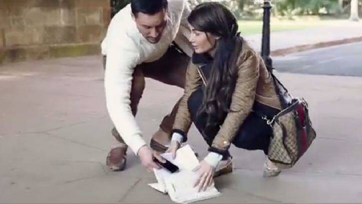 Salim and Aysha Mehajer in their pre-wedding video, re-enacting an early encounter at the University of Sydney.  Photo: Screenshot: YouTube