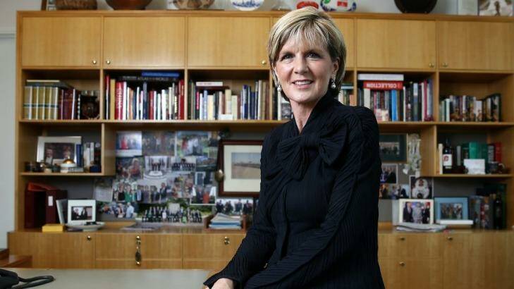 Foreign Affairs Minister Julie Bishop in her office at Parliament House. Photo: Alex Ellinghausen