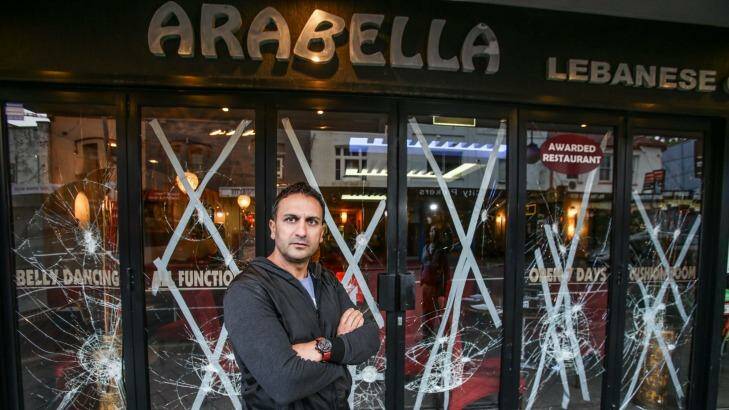 Owner/chef Mohamed Zourhour at his restaurant Arabella on King St Newtown where vandals smashed the windows of the business in the early hours of Tuesday morning. 
  Photo: Dallas Kilponen