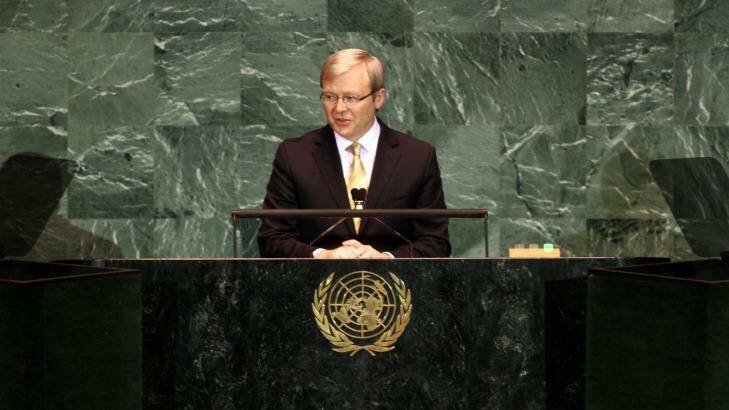 Kevin Rudd addresses the UN General Assembly in 2009. Photo: Trevor Collens