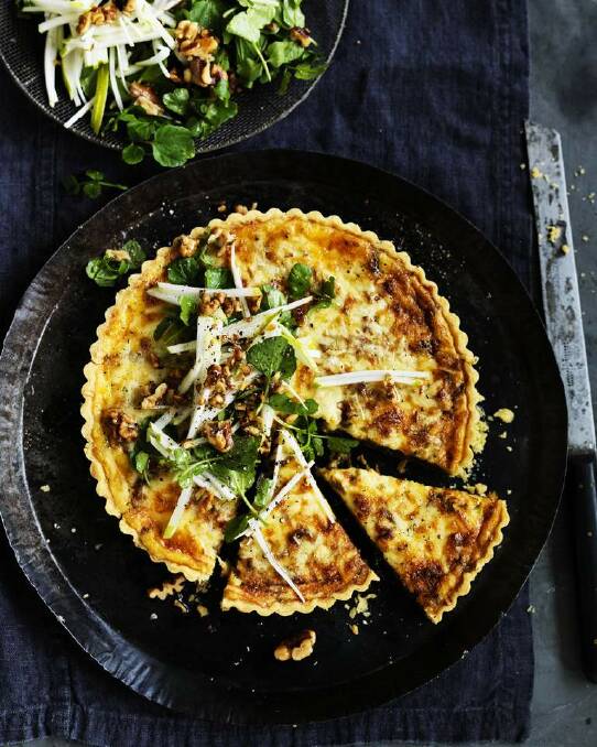 Neil Perry's cheddar onion tart <a href="http://www.goodfood.com.au/good-food/cook/recipe/cheddar-and-onion-tart-20150615-3xrne.html"><b>(RECIPE HERE).</b></a> Photo: William Meppem