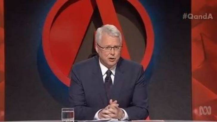<i>Q&A</i> host Tony Jones sparked the debate by pointing out the Syrian passport found by the body of one of the Pairs suicide bombers had been used to enter Europe via Greece along the refugee trail. Photo: ABC