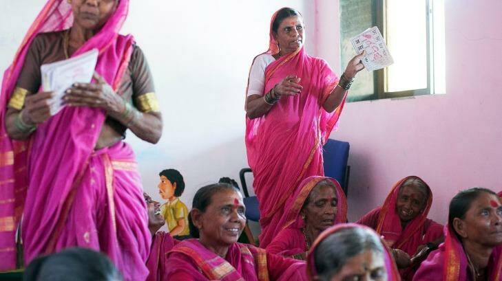 Older women attend school in Phangane village of Thane district. Most of them were deprived of a formal education as a child.  Photo: Allison Joyce/Newslions