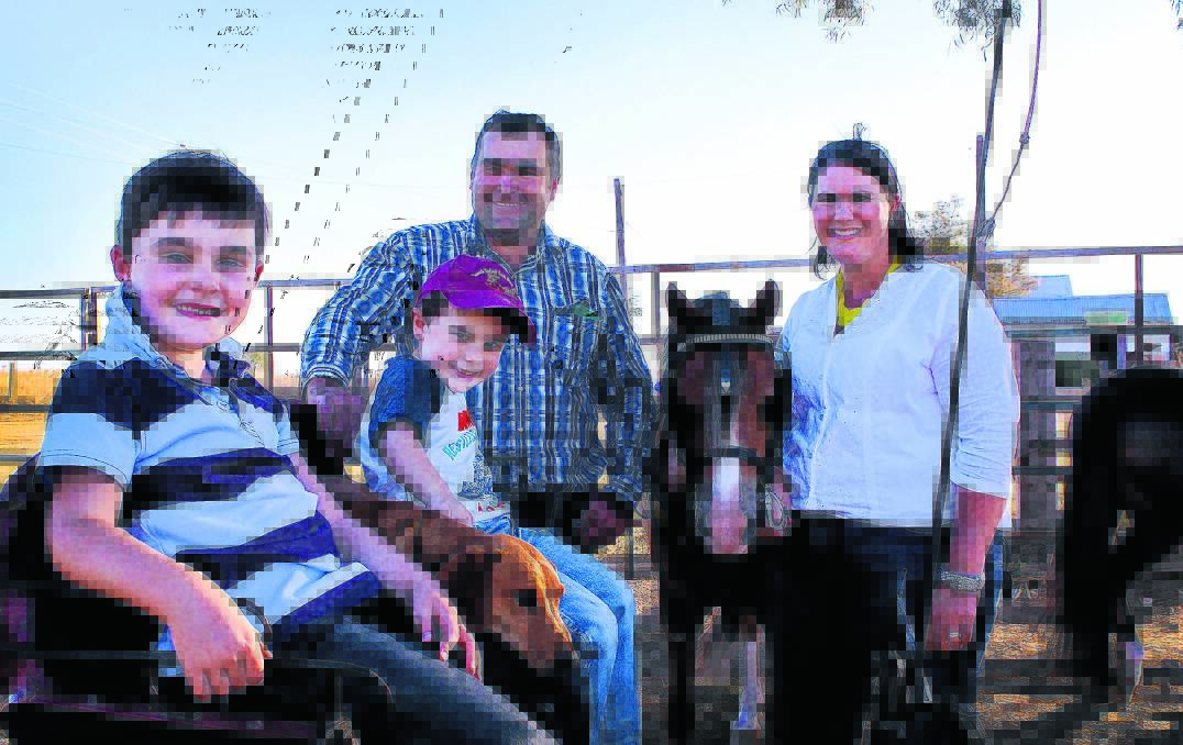 HOPEFUL FOR A CURE: Angus and Harrison Redgwell, dad Peter and mum Trina are hosting a charity fun carriage driving day to raise funds to find a cure for T1 diabetes.