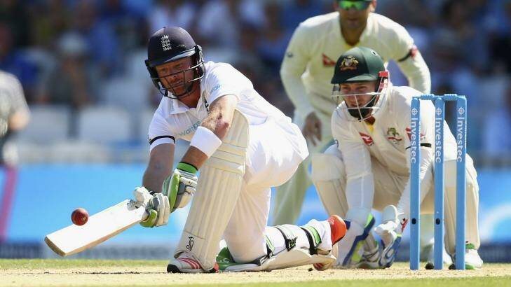 Sweep success: Ian Bell connects with a shot to fine leg as Peter Nevill keeps wicket. Photo: Ryan Pierse