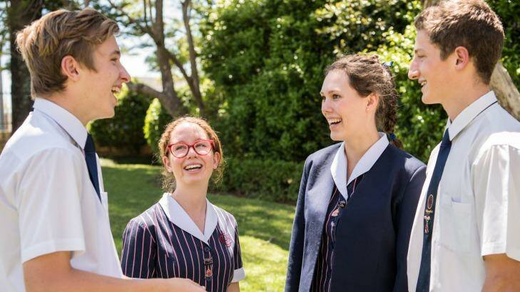 Barker College in Hornsby is going fully co-ed after 126 years. From left: Mackenzie Day, Savannah Hughes, Elsa Fredriksson and Falito Van Woerkom.  Photo: Wolter Peeters