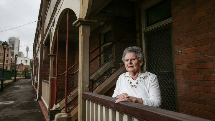 Millers Point resident Patricia Tiedeman, 72, outside her home at Dalgety Terrace. She has lived her entire life in Millers Point. Photo: Dallas Kilponen