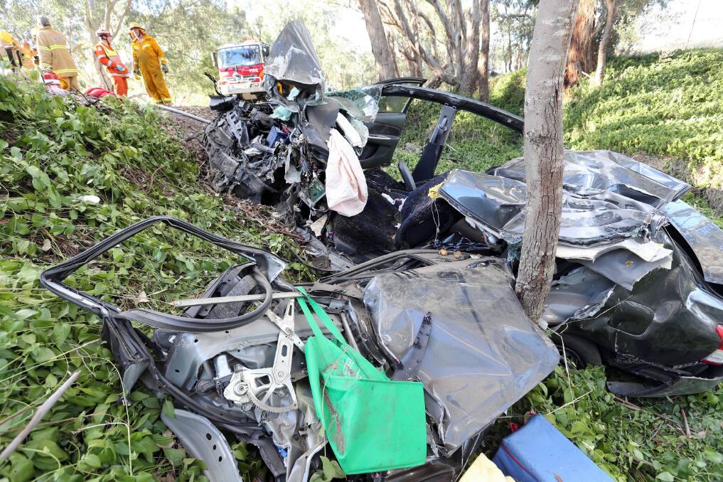 A 74-year-old woman was lucky to walk away after crashing her car on Wodonga-Yackandandah Road. Picture: PETER MERKESTEYN