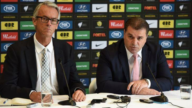 FFA chief David Gallop, left, has ruled out an A-League team in Canberra indefinitely. Photo: Nick Moir