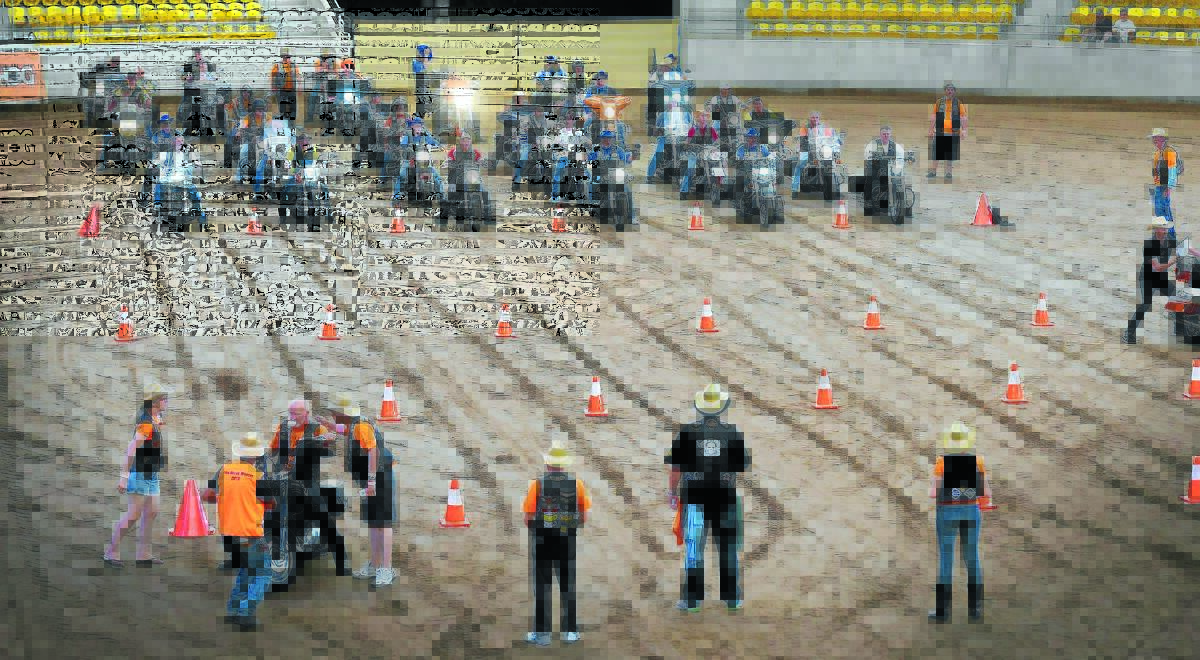 ARENA ACTION: Harley-Davidson enthusiasts slow it down for a competition at AELEC. Photo: Gareth Gardner 270215GGD02