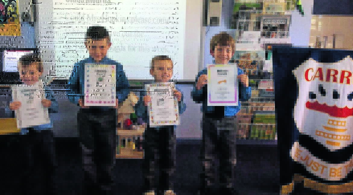 From left: Rivva Gardner, Rhys Elphick, Preston Wheeler and Lochlan Fermor received K-2 awards at Carroll Public School.