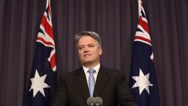 Finance Minister Mathias Cormann announces the sale of Medibank Private on Wednesday. Photo: Andrew Meares