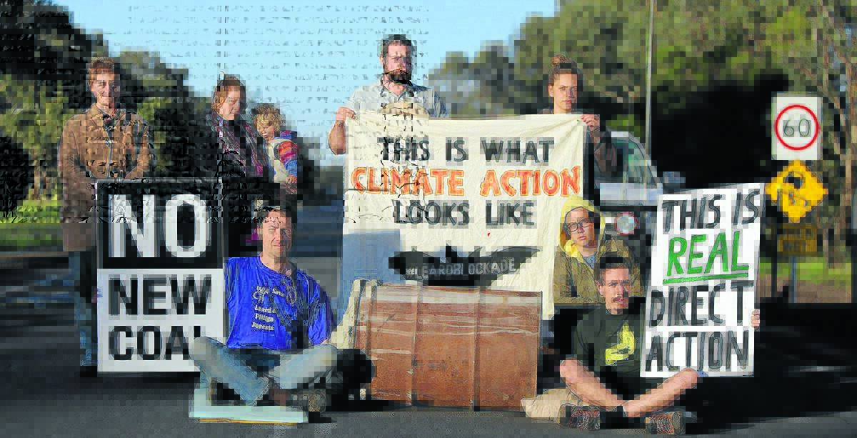 ROAD BLOCK: Protesters at the Gunnedah Coal Handling and Processing Plant disrupted work for up to nine hours yesterday in a bid to halt Whitehaven Coal's controversial Maules Creek mine. Photo: Front Line Action on Coal