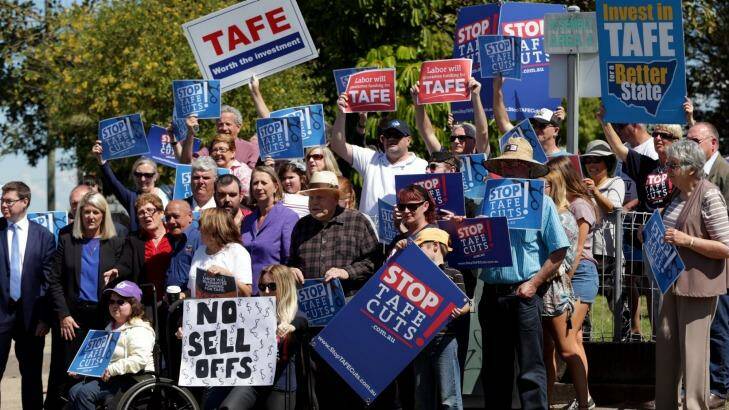 A protest against TAFE cuts in Belmont, near Newcastle, last year.  Photo: Simone de Peak