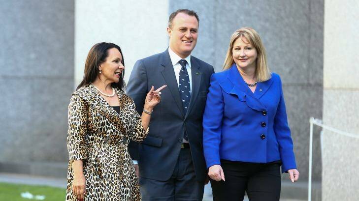 Incoming Member for Barton Linda Burney, incoming Member for Goldstein Tim Wilson and incoming Member for Mayo Rebekha Sharkie pose for photos in the courtyard after a seminar for new members at Parliament House . Photo: Alex Ellinghausen