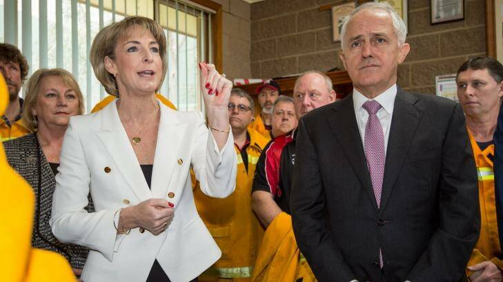 Employment Minister Michaelia Cash and Prime Minister Malcolm Turnbull at the Coldstream on Monday. Photo: Penny Stephens