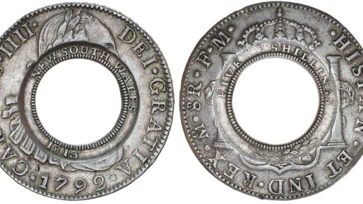The 1813 "holey dollar" which goes on auction this month.  Photo: Noble Numismatics
