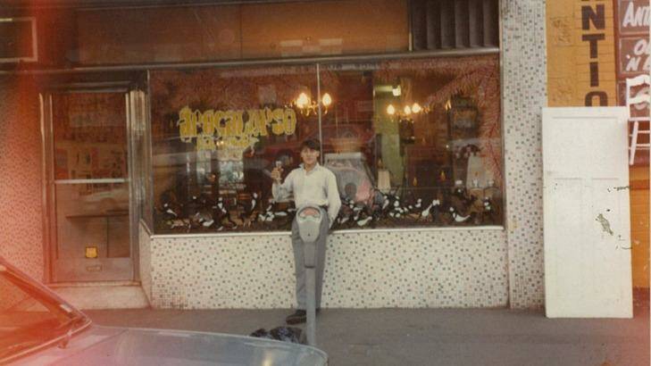 Sometime on the 'late afternoon' of April 24, 1986 having just received the keys and with champagne in hand, Mario Maccarone stands outside what is now Marios.  Photo: Miranda Brown Publicity