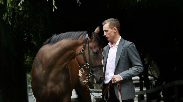 Jockey Blake Shinn with English at Gai Waterhouse's Kensington  stables. Photo: Louise Kennerley