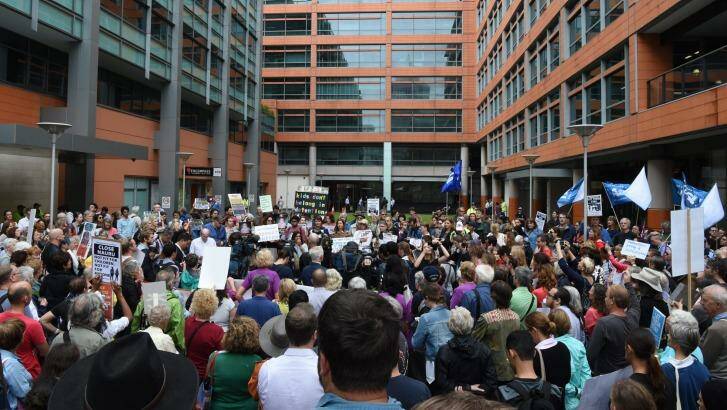 Hundreds protest in front of the Department of Immigration in Sydney. Photo: Nick Moir