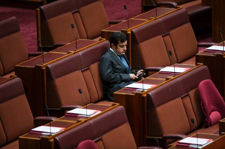 Senator Sam Dastyari in the Senate in Parliament House on the 5th of December 2017. Fedpol. Photo: Dominic Lorrimer