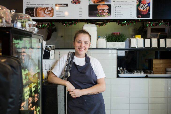 SMH. 11th of December 2017. Trainee chef Jess Wyborn at Le Grove Caf???? in Liverpool. Story is about a community project which is breaking the bonds of intergenerational unemployment. Jess has been through that program and has got her first job as a trainee chef at a cafe. Story: Anna Patty. Photo: Dominic Lorrimer
