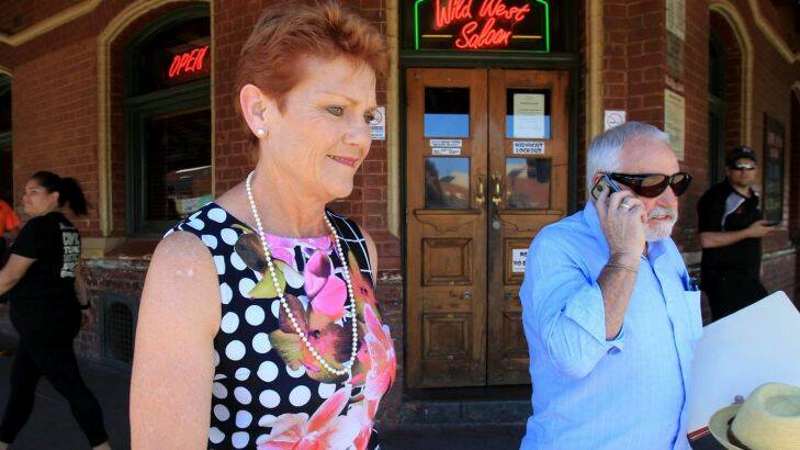 Pauline Hanson on the Hustings in Kalgoorlie. March 8 , 2017
Photograph by Dean Sewell/Oculi Photo: Dean Sewell