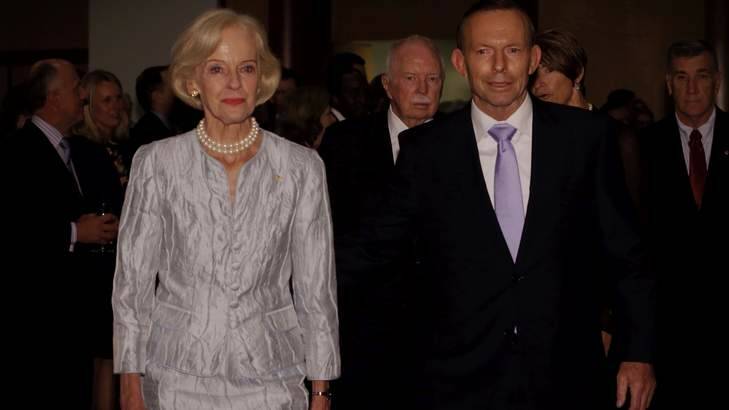 Outgoing Governor-General Dame Quentin Bryce with Prime Minister Tony Abbott. Ms Bryce has been made a dame as part of Mr Abbott's reintroduction of imperial honours. Photo: Andrew Meares