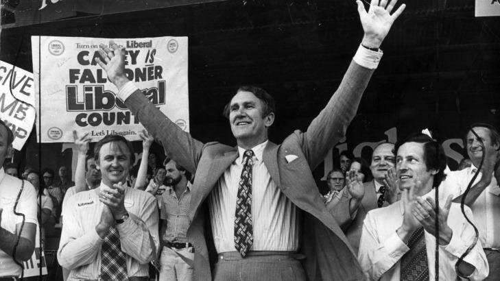 Malcolm Fraser rousing the party faithful in 1975. Photo: Chris Fowler