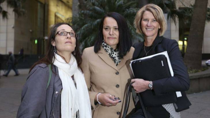Volkers' former swimmers Kylie Rogers, Simone Boyce and Julie Gilbert, who alleged that he abused them while giving “massages” in his car on the way to swimming training. Photo: James Alcock